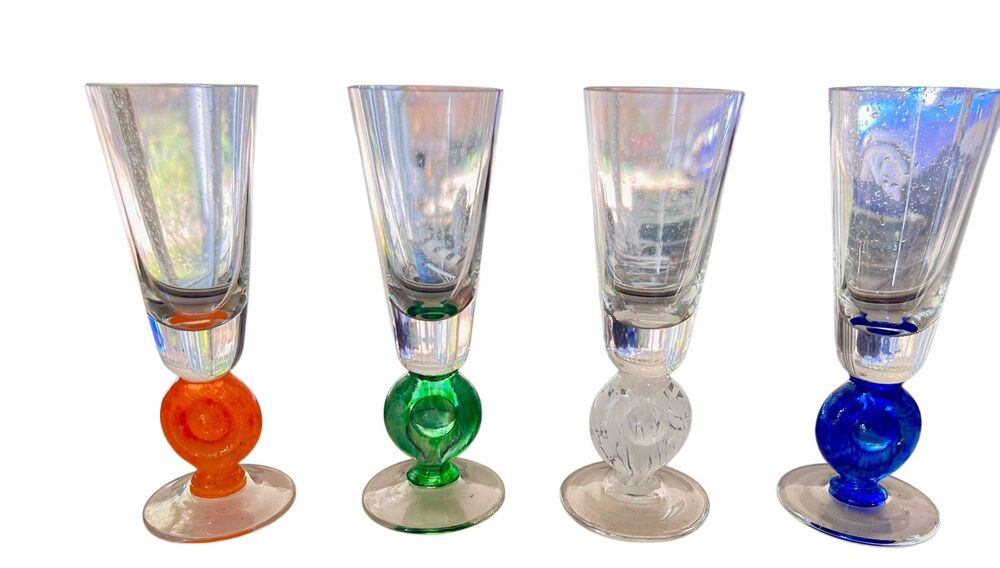 VTG Multicolor Mid Century Modern Retro Tapered Art Glass Liquor Cordial Glasses